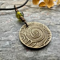 Tree of Life Charm, Bronze Necklace, Tree Branches, Czech Glass Bead, Disc Charm Pendant, Hand Carved, Celtic Witch, Pagan Druid, Earth Love