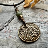 Bronze Trinity Knot, Triquetra, Wax Seal Charm, Connemara Marble, Irish Celtic Jewelry, Pagan, 8th Anniversary, Triple Goddess, Celtic Witch