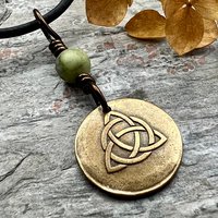 Bronze Trinity Knot, Triquetra, Wax Seal Charm, Connemara Marble, Irish Celtic Jewelry, Pagan, 8th Anniversary, Triple Goddess, Celtic Witch