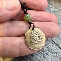 Bronze Trinity Knot, Triquetra, Wax Seal Charm, Connemara Marble, Irish Celtic Jewelry, Pagan, 8th Anniversary, Triple Goddess, Celtic Witch
