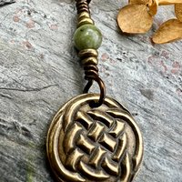 Celtic Knot Charm, Bronze Necklace, Wax Seal Charm, Connemara Marble, Irish Celtic Jewelry, Pagan, 8th Anniversary, Celtic Witch, Intertwine