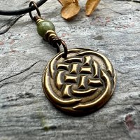 Celtic Knot Charm, Bronze Necklace, Wax Seal Charm, Connemara Marble, Irish Celtic Jewelry, Pagan, 8th Anniversary, Celtic Witch, Intertwine