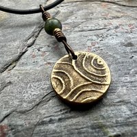 Four Leaf Clover, Bronze Necklace, Wax Seal Charm, Connemara Marble, Irish Celtic Jewelry, Lucky Charm, Celtic Witch, Irish Shamrock Luck