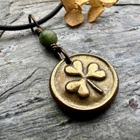 Shamrock Clover Charm, Bronze Wax Seal Charm, Connemara Marble, Irish Celtic Jewelry, Leather & Vegan Cords, Handmade, Soul Harbor Jewelry