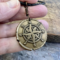 Compass Rose Charm, Bronze Compass Necklace, Nautical Sailing Sea, Protection Guidance Talisman, Men's Unisex Jewelry, Rustic Seaworn