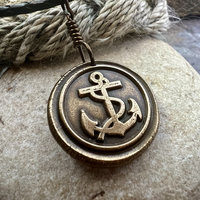 Anchor Charm, Bronze Necklace, Nautical Sailing Sea, Protection Guidance Talisman, Men Women Unisex Jewelry, Rustic Seaworn, Handmade Art
