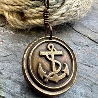 Anchor Charm, Bronze Necklace, Nautical Sailing Sea, Protection Guidance Talisman, Men Women Unisex Jewelry, Rustic Seaworn, Handmade Art