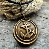 Anchor Charm, Bronze Necklace, Nautical Sailing Sea, Protection Guidance Talisman, Men Women Unisex Jewelry, Rustic Seaworn, Handmade Art
