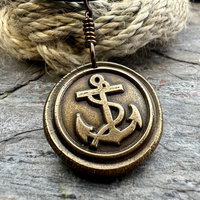 Anchor Charm, Bronze Necklace, Nautical Sailing Sea, Protection Guidance Talisman, Men Women Unisex Jewelry, Rustic Seaworn, Handmade Art