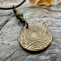 Raven Charm, Bronze Necklace, Tree Branch Bird, Connemara Marble, Irish Celtic Jewelry, Crow Blackbird, Disc Charm, Pagan Wicca Pendant