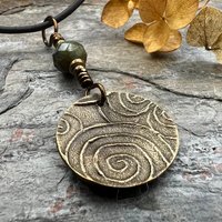Tree of Life Charm, Bronze Necklace, Tree Branches, Czech Glass Bead, Disc Charm Pendant, Hand Carved, Celtic Witch, Pagan Druid, Earth Love