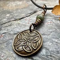 Bronze Trinity Knot, Triquetra, Wax Seal Charm, Connemara Marble, Irish Celtic Jewelry, Pagan, 8th Anniversary, Triple Goddess, Celtic Witch