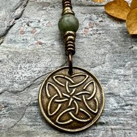 Bronze Trinity Knot, Triquetra, Wax Seal Charm, Connemara Marble, Irish Celtic Jewelry, Pagan, 8th Anniversary, Triple Goddess, Celtic Witch