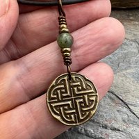 Celtic Knot Charm, Bronze Necklace, Wax Seal Charm, Connemara Marble, Irish Celtic Jewelry, Pagan, 8th Anniversary, Celtic Witch, Intertwine