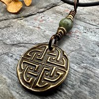 Celtic Knot Charm, Bronze Necklace, Wax Seal Charm, Connemara Marble, Irish Celtic Jewelry, Pagan, 8th Anniversary, Celtic Witch, Intertwine