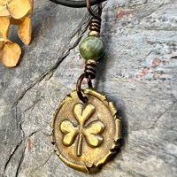 Shamrock Clover Charm, Bronze Wax Seal Charm, Connemara Marble, Irish Celtic Jewelry, Leather & Vegan Cords, Handmade, Soul Harbor Jewelry