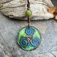 Triskele Pendant, Triskelion, Triple Spiral, Copper Patina, Irish Celtic Jewelry, Connemara Marble, Pagan Wicca, Triple Goddess Charm