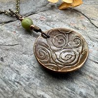Triskele Pendant, Triskelion, Triple Spiral, Copper Patina, Irish Celtic Jewelry, Connemara Marble, Pagan Wicca, Triple Goddess Charm
