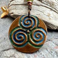 Triskele Copper Pendant, Verdigris Patina, Connemara Marble, Triskelion Triple Spiral, Irish Celtic Pagan, Newgrange Ireland, Celtic Witch