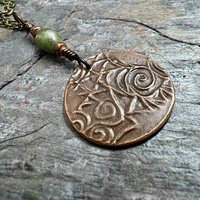 Triskele Copper Pendant, Verdigris Patina, Connemara Marble, Triskelion Triple Spiral, Irish Celtic Pagan, Newgrange Ireland, Celtic Witch