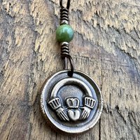 Bronze Claddagh Charm, Wax Seal Charm, Connemara Marble, Irish Celtic Jewelry, Pagan, 8th Anniversary, Love, Friendship, Loyalty, Handmade