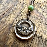 Bronze Claddagh Charm, Wax Seal Charm, Connemara Marble, Irish Celtic Jewelry, Pagan, 8th Anniversary, Love, Friendship, Loyalty, Handmade