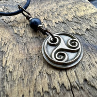 Triskele Charm, Bronze Necklace, Wax Seal Charm, Kilkenny Black, Irish Celtic Pagan, 8th Anniversary, Celtic Witch, Triskelion Triple Spiral