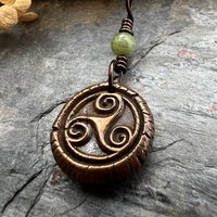 Triskele Charm, Copper Necklace, Wax Seal Charm, Connemara Marble, Irish Celtic Pagan, 7 Anniversary, Celtic Witch, Triskelion Triple Spiral