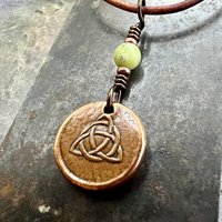 Copper Trinity Knot, Triquetra, Wax Seal Charm, Connemara Marble, Irish Celtic Jewelry, Pagan, 7th Anniversary, Triple Goddess, Celtic Witch