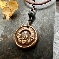 Copper Claddagh Charm, Wax Seal Charm, Kilkenny Marble, Irish Celtic Jewelry, Pagan, 7th Anniversary, Love, Friendship, Loyalty, Handmade