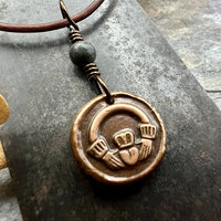 Copper Claddagh Charm, Wax Seal Charm, Kilkenny Marble, Irish Celtic Jewelry, Pagan, 7th Anniversary, Love, Friendship, Loyalty, Handmade
