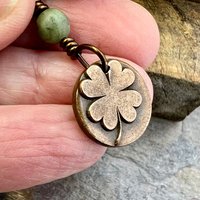 Four Leaf Heart Clover, Copper Wax Seal Charm, Connemara Marble, Irish Celtic Jewelry, 4 Leaf Clover, Lucky Charm, Leather & Vegan Cords