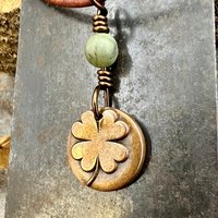 Four Leaf Heart Clover, Copper Wax Seal Charm, Connemara Marble, Irish Celtic Jewelry, 4 Leaf Clover, Lucky Charm, Leather & Vegan Cords