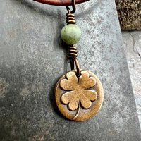 Four Leaf Heart Clover, Copper Wax Seal Charm, Connemara Marble, Irish Celtic Jewelry, 4 Leaf Clover, Lucky Charm, Leather & Vegan Cords