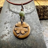 Four Leaf Heart Clover, Copper Wax Seal Charm, Connemara Marble, Irish Celtic Jewelry, 4 Leaf Clover, Lucky Charm, Leather & Vegan Cords