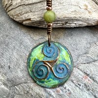 Triskele Pendant, Triskelion, Triple Spiral, Copper Patina, Irish Celtic Jewelry, Connemara Marble, Pagan Wicca, Triple Goddess Charm