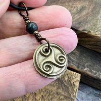 Triskele Charm, Bronze Necklace, Wax Seal Charm, Kilkenny Black, Irish Celtic Pagan, 8th Anniversary, Celtic Witch, Triskelion Triple Spiral