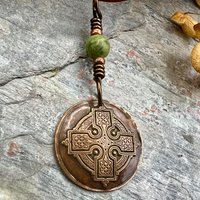 Copper Celtic Cross, Wax Seal Charm, Connemara Marble, Irish Celtic, Copper Cross Necklace, Leather & Vegan Cords, Handmade Art Jewelry