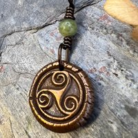 Triskele Charm, Copper Necklace, Wax Seal Charm, Connemara Marble, Irish Celtic Pagan, 7 Anniversary, Celtic Witch, Triskelion Triple Spiral