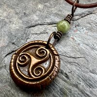 Triskele Charm, Copper Necklace, Wax Seal Charm, Connemara Marble, Irish Celtic Pagan, 7 Anniversary, Celtic Witch, Triskelion Triple Spiral
