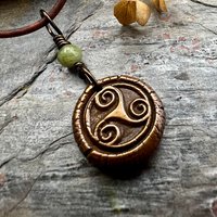 Triskele Charm, Copper Necklace, Wax Seal Charm, Connemara Marble, Irish Celtic Pagan, 7 Anniversary, Celtic Witch, Triskelion Triple Spiral
