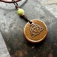 Copper Trinity Knot, Triquetra, Wax Seal Charm, Connemara Marble, Irish Celtic Jewelry, Pagan, 7th Anniversary, Triple Goddess, Celtic Witch