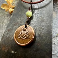 Copper Trinity Knot, Triquetra, Wax Seal Charm, Connemara Marble, Irish Celtic Jewelry, Pagan, 7th Anniversary, Triple Goddess, Celtic Witch