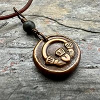 Copper Claddagh Charm, Wax Seal Charm, Kilkenny Marble, Irish Celtic Jewelry, Pagan, 7th Anniversary, Love, Friendship, Loyalty, Handmade
