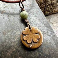 Four Leaf Heart Clover, Copper Wax Seal Charm, Connemara Marble, Irish Celtic Jewelry, 4 Leaf Clover, Lucky Charm, Leather & Vegan Cords