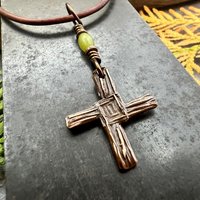 Saint Brigid's Cross, Copper Charm, Irish Celtic Jewelry, Connemara Marble, Hand Carved, Pagan Imbolc, Celtic Witch, Soul Harbor Jewelry