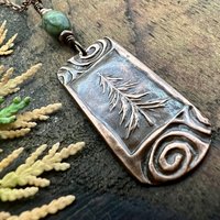 Pine Tree, Copper Pendant, Celtic Spirals, Connemara Marble, Evergreen Trees, Earthy Rustic Art Jewelry, Hand Carved, Tree of Life, Pagan