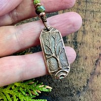 Copper Tree Pendant, Irish Celtic Spirals, One Tree, Czech Glass Beads, Leather & Vegan Cords, Earthy Rustic Jewelry, Tree Branches Roots