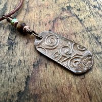 Copper Tree Pendant, Irish Celtic Spirals, One Tree, Czech Glass Beads, Leather & Vegan Cords, Earthy Rustic Jewelry, Tree Branches Roots