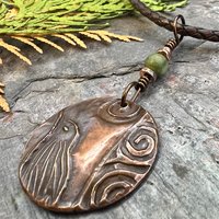 Copper Raven Pendant, Irish Celtic Jewelry, Connemara Marble, Crow Corvid, Pagan Wicca Necklace, Celtic Witch, Raven Moon, Celtic Spirals
